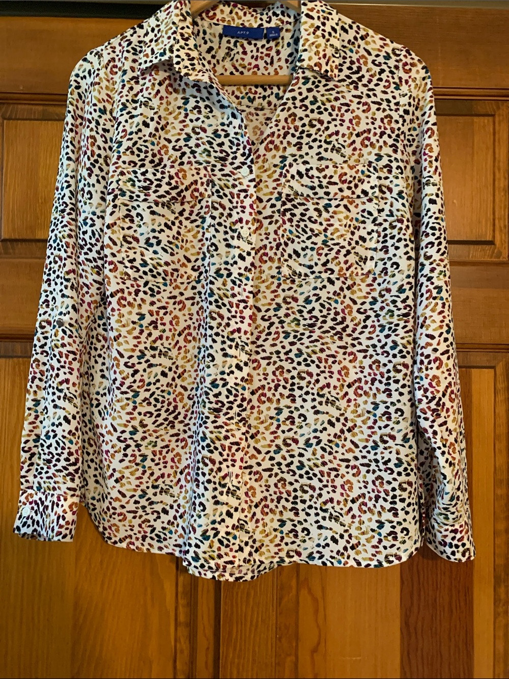 Apt. 9 Cream Button-Up Shirt with Multicolor Leopard Spots
